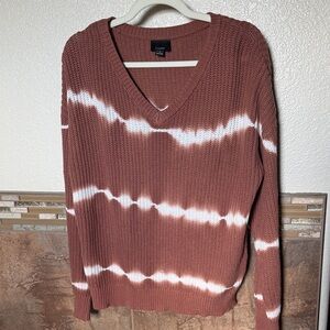 V-Neck Tie-Dye Brown and White Sweater